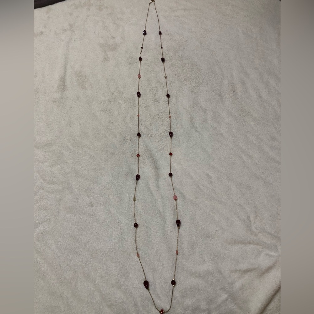Gold and Red Beaded Extra Long Necklace